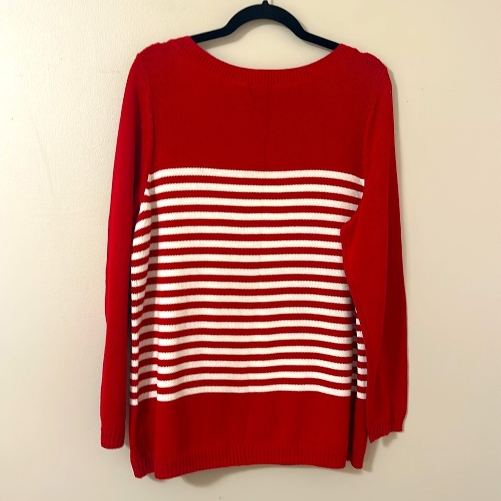 Talbots NEW Womens Nautical Red White Stripe Sweater Size 1X Preppy Coastal - Picture 3 of 9